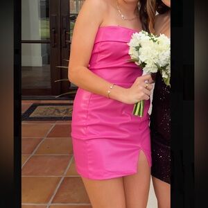 Vibrant Pink Strapless Bodycon Mini Dress for Prom